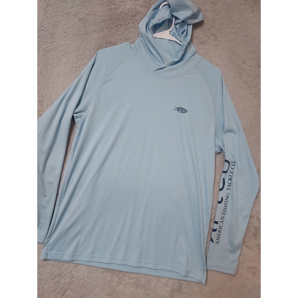 Aftco Hoodie Mens Medium Aftech Boating Beach Fishing UPF Lightweight Spellout M